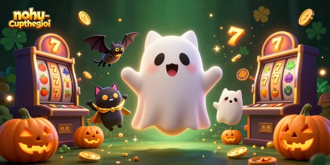 Engage with the vibrant world of nohu-cupthegioi, featuring a haunted casino scene with lively characters and slot elements.