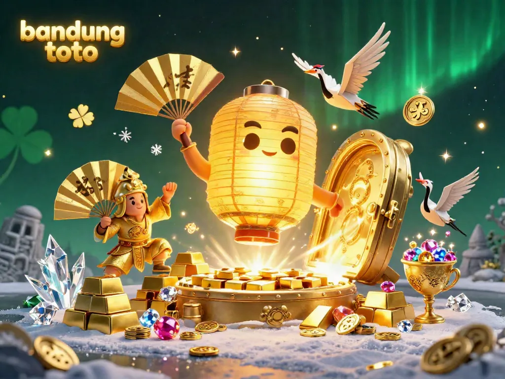 Experience thrilling wins at bandung toto casino with a vibrant 3D illustration of a giant lantern spirit surrounded by treasure.