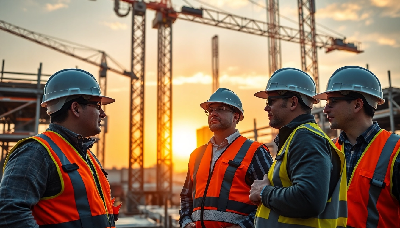 Construction site safety Los Angeles illustrated with workers and equipment, emphasizing safety practices.