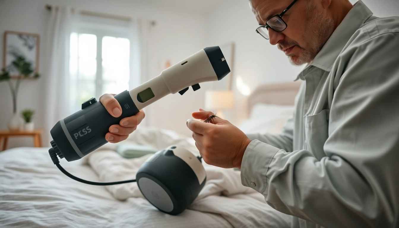 Efficient bed bug removal techniques being demonstrated by a pest control expert in a clean bedroom setting.