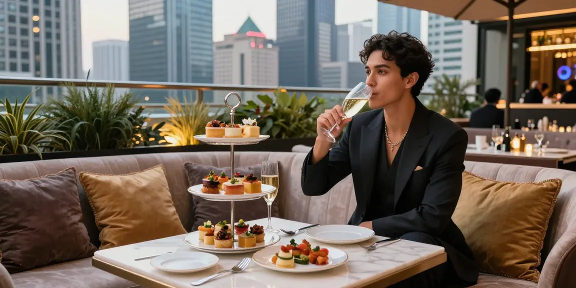 Pengalaman gaya hidup mewah luxury111 di lounge atap dengan pemandangan kota yang menakjubkan.