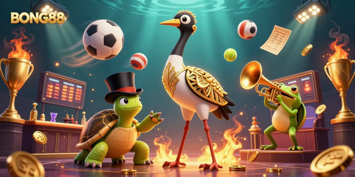 Bong88 invites players to immerse in a vibrant 3D casino scene filled with dynamic sports elements and engaging characters.