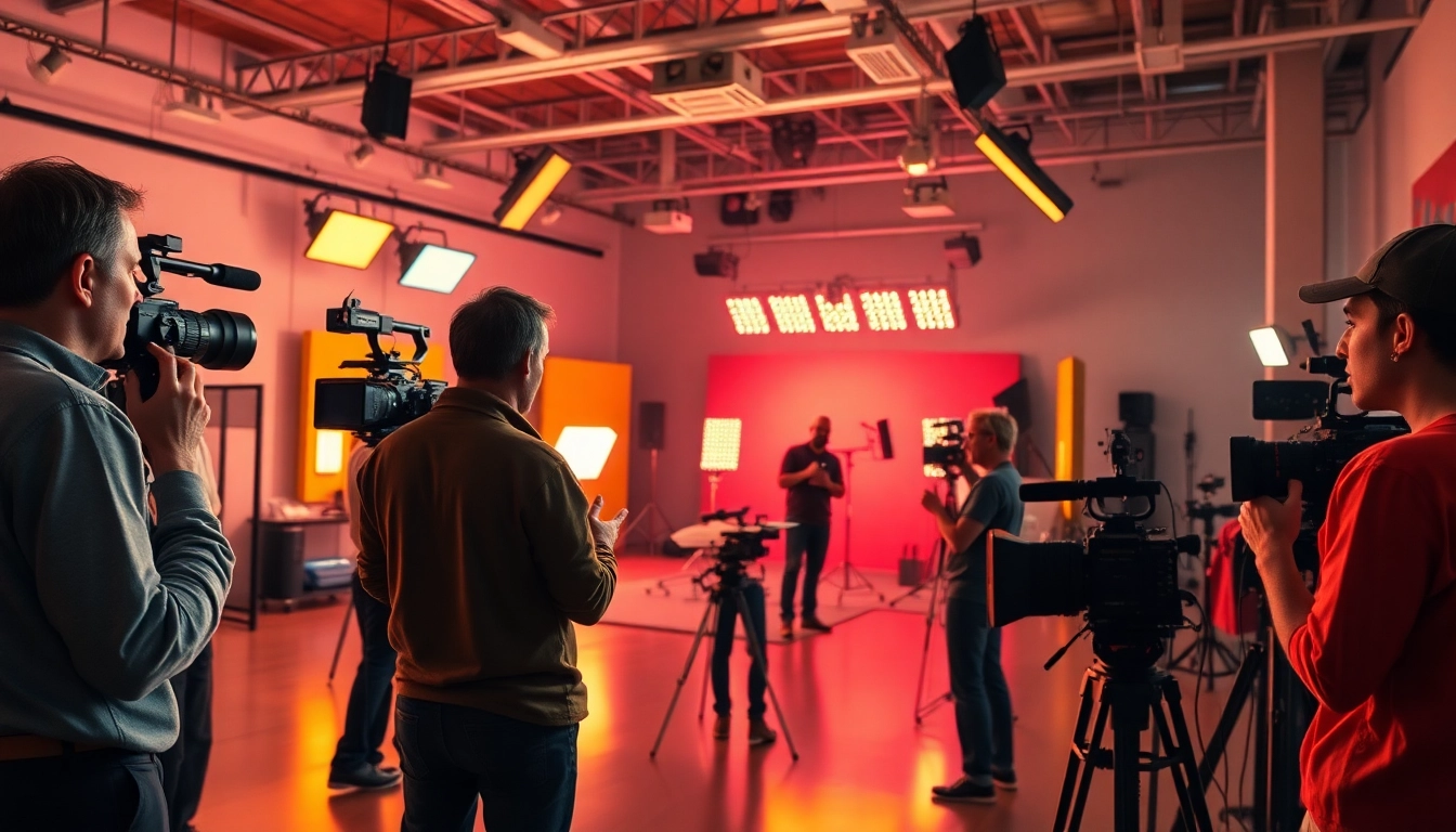 Edmonton production companies showcasing diverse film crew in a vibrant studio setting.