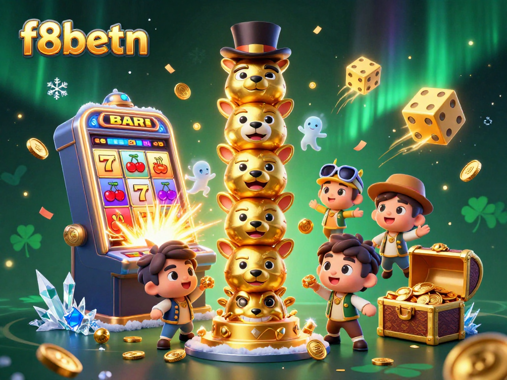 Experience thrilling wins at f8betn with vibrant slots, animated characters, and a festive casino atmosphere.