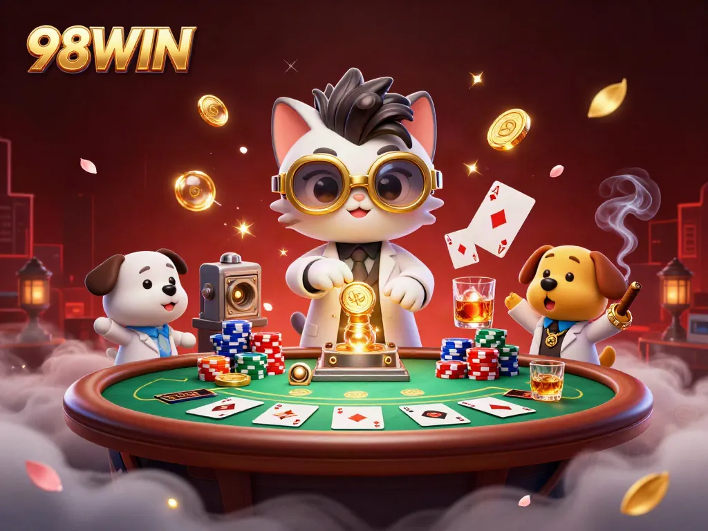 Experience thrilling gameplay with 98WIN as the mad scientist cat creates winning opportunities at the casino.