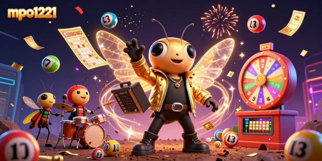 Join the excitement at mpo1221 with a vibrant 3D gambling illustration featuring dynamic elements and characters.
