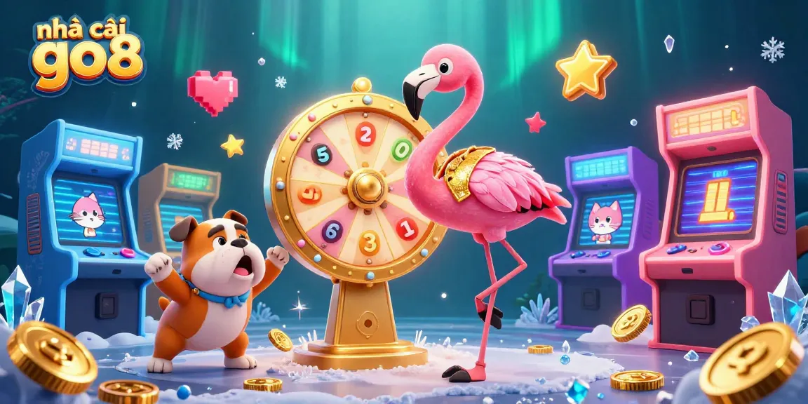 Spin to win with nhà cái go8 in an exciting 3D casino showdown featuring a vibrant prize wheel.