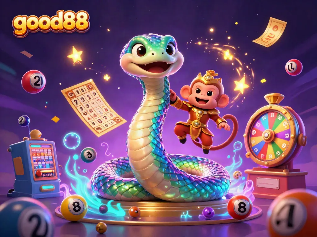 Experience thrilling gameplay with good88 in this dynamic illustration of a colorful casino scene.