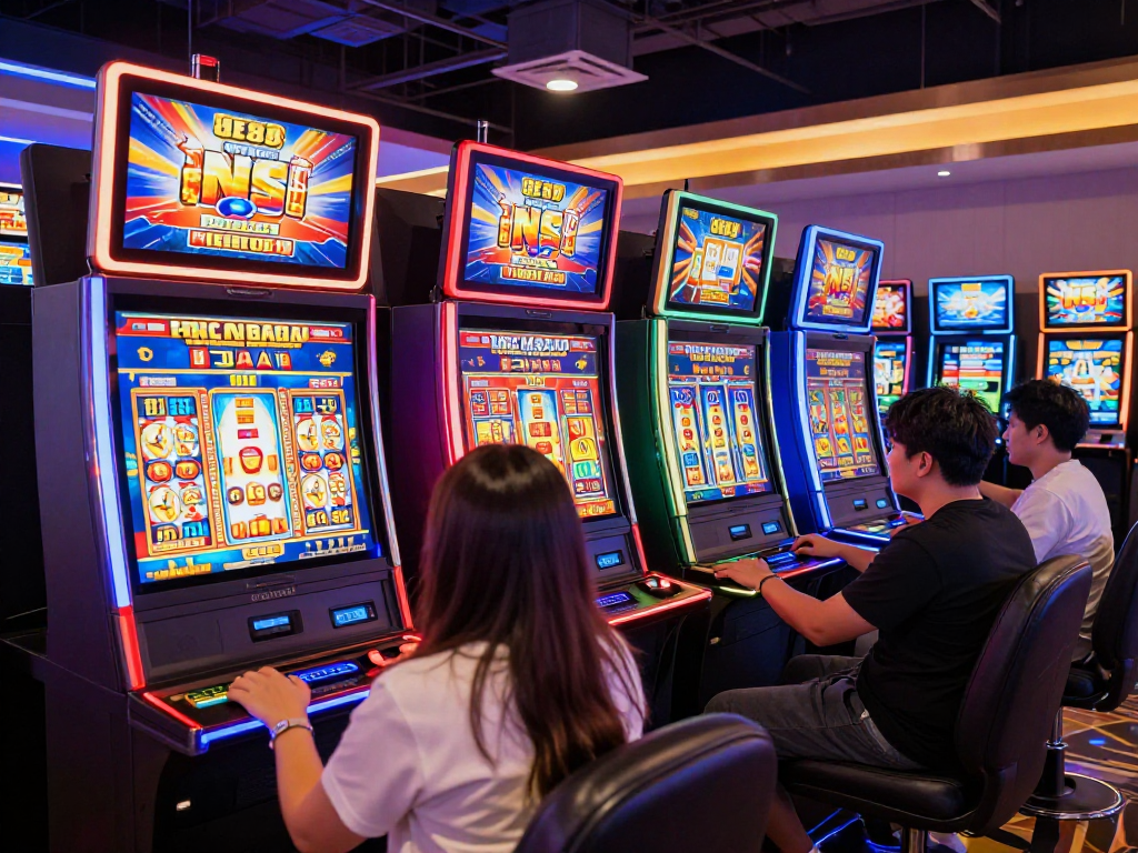 Menampilkan kegembiraan bermain slot88 di kasino modern, dengan pemain meraih hadiah menarik.