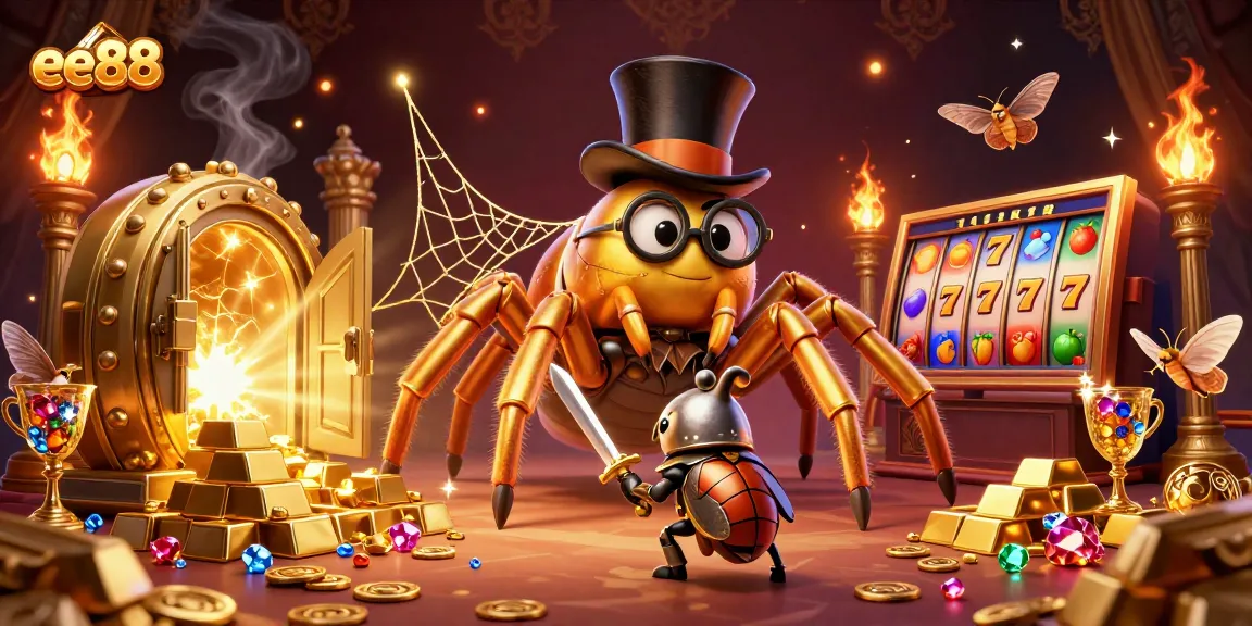 Engage in excitement with ee88's vibrant casino scene featuring animated characters and rich treasures.