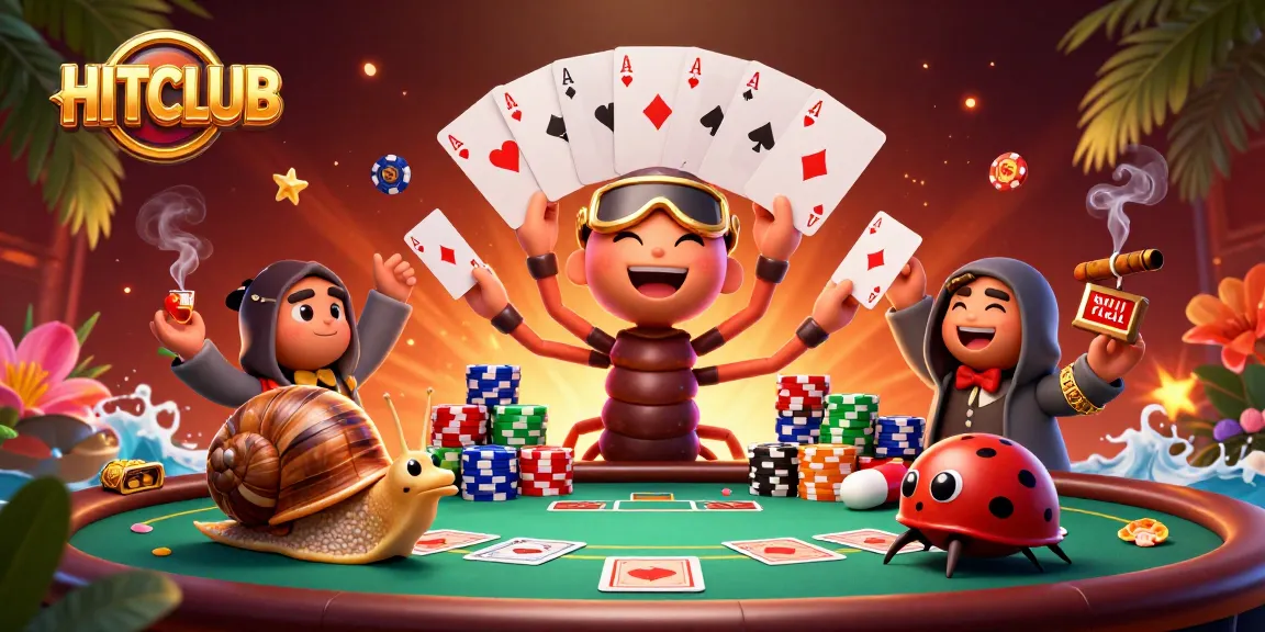 Experience exhilarating gameplay at HITCLUB with a vibrant 3D casino scene featuring lively characters and poker action.