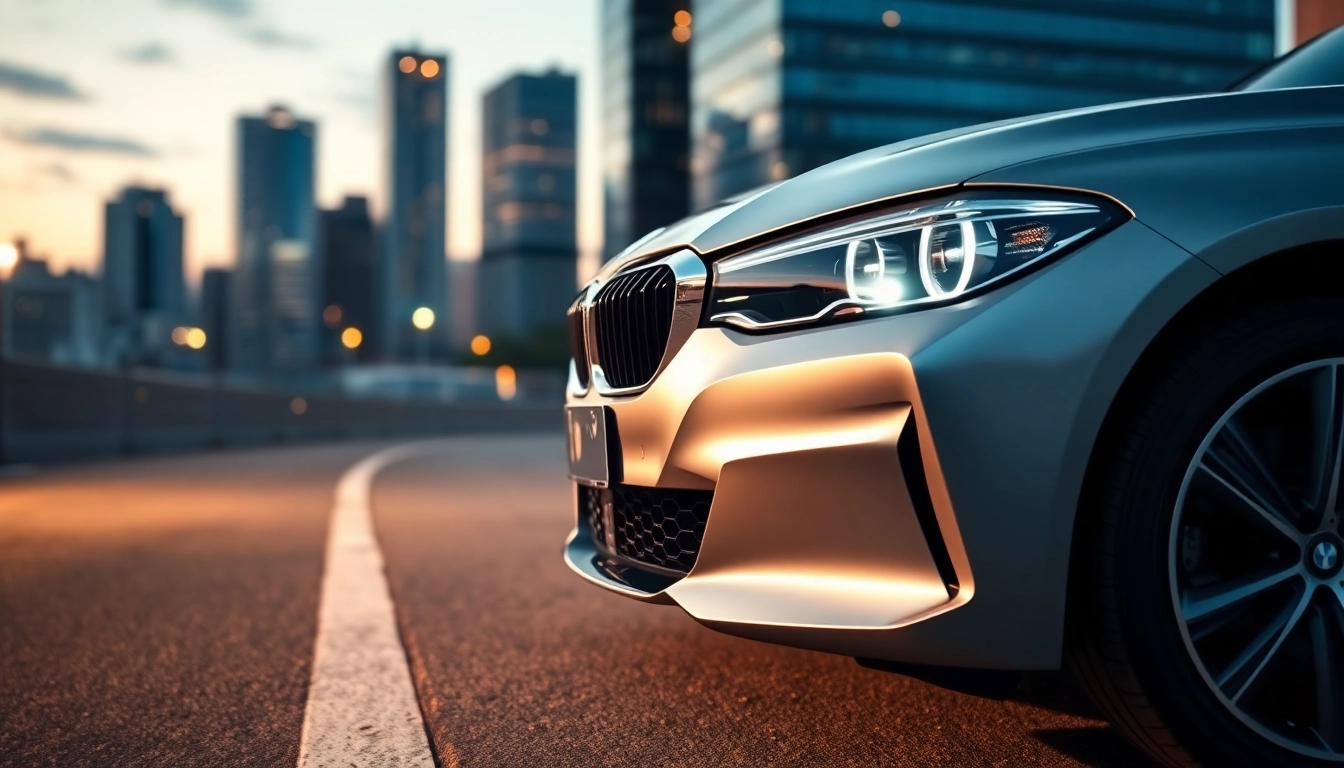 Admiring a Luxury BMW car on a city street, showcasing its stunning design and elegance.