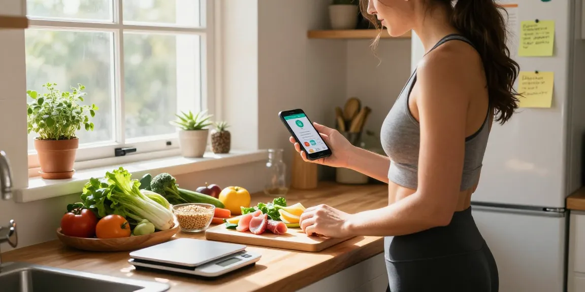 Healthy meal prep scene using the best nutrition app for tracking calories and macros.