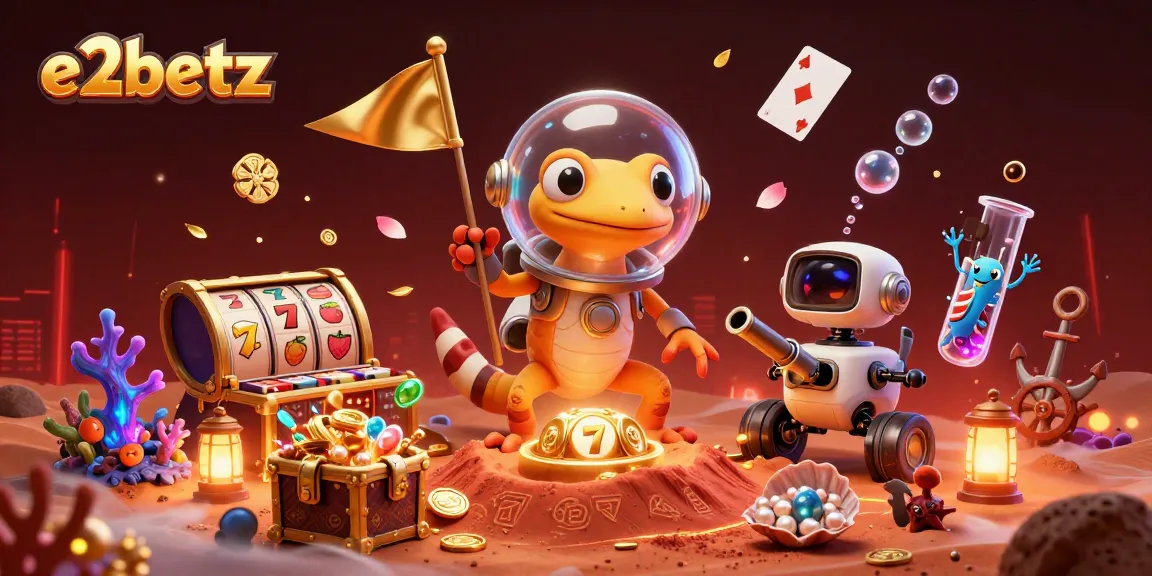 e2betz showcases a Martian gecko exploring a hidden casino filled with riches and fun gaming elements