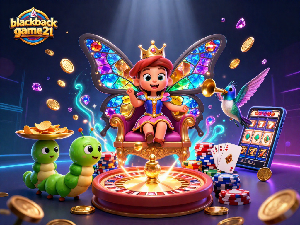 Experience excitement with blackjack-game21 in a vibrant 3D casino scene, showcasing dazzling game elements.