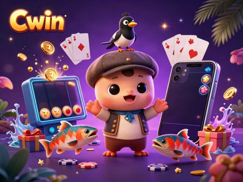 Engage in thrilling gameplay with Cwin, featuring adorable characters and vibrant casino elements