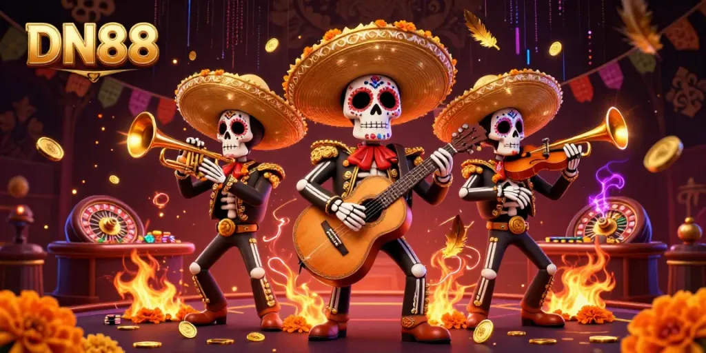 Experience the vibrant energy of DN88's live casino with a colorful mariachi band scene.