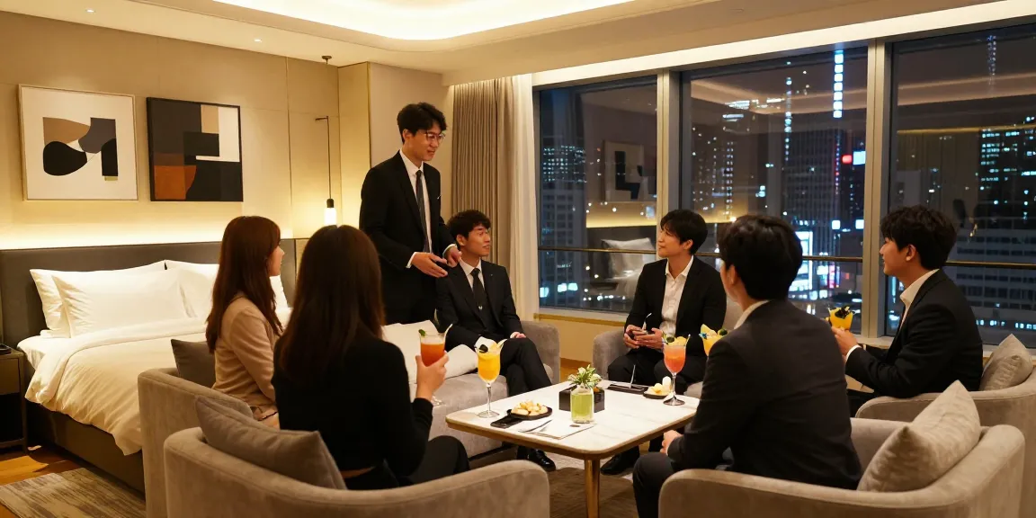 강남 구구단의 고급스러운 프라이빗 룸에서 손님을 맞이하는 모습