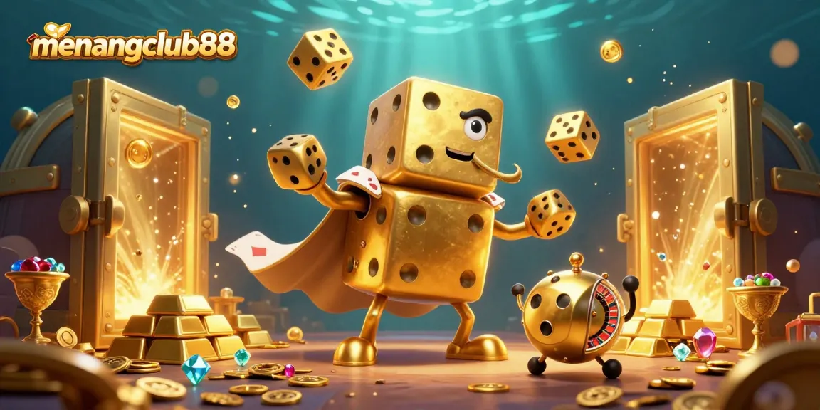 Experience big wins at menangclub88 with dynamic golden dice characters in an extravagant casino setting.