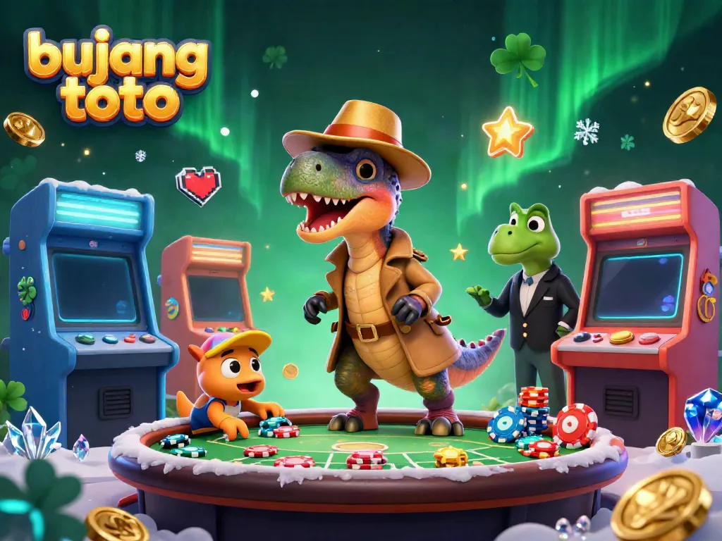 Experience the excitement of bujang toto with a playful velociraptor and friends at a casino game table.