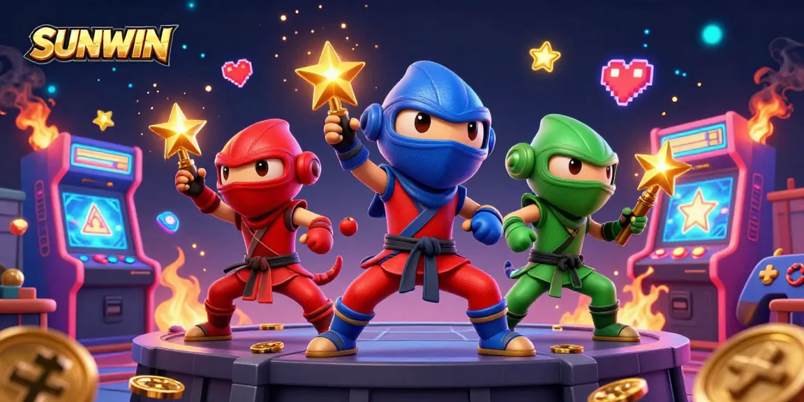 SUNWIN introduces a vibrant casino atmosphere with ninja chameleons showcasing epic martial arts while surrounded by glowing game elements.