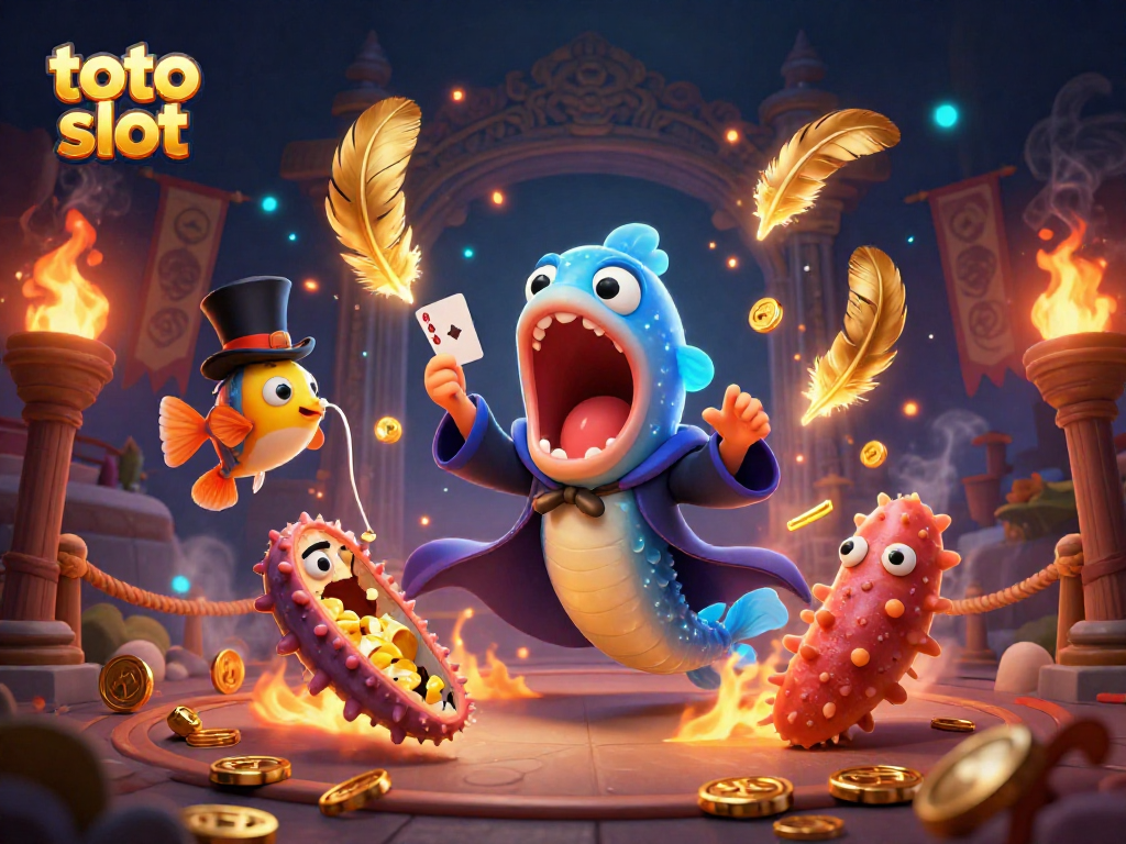 Gulper eel dan ikan pancing angler memeriahkan permainan toto slot dengan kartu ajaib dan efek kilau.