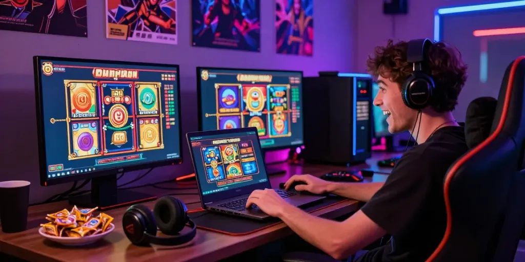 Player enjoying slot gacor games in an immersive gaming environment with colorful graphics.