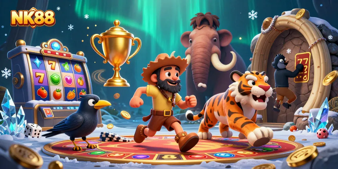 Engage in thrilling slots action with NK88, featuring vibrant casino graphics and exciting gameplay.