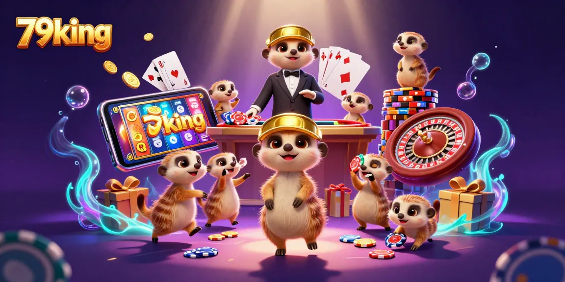 Experience 79king's thrilling casino escape with meerkats orchestrating vibrant gaming action.