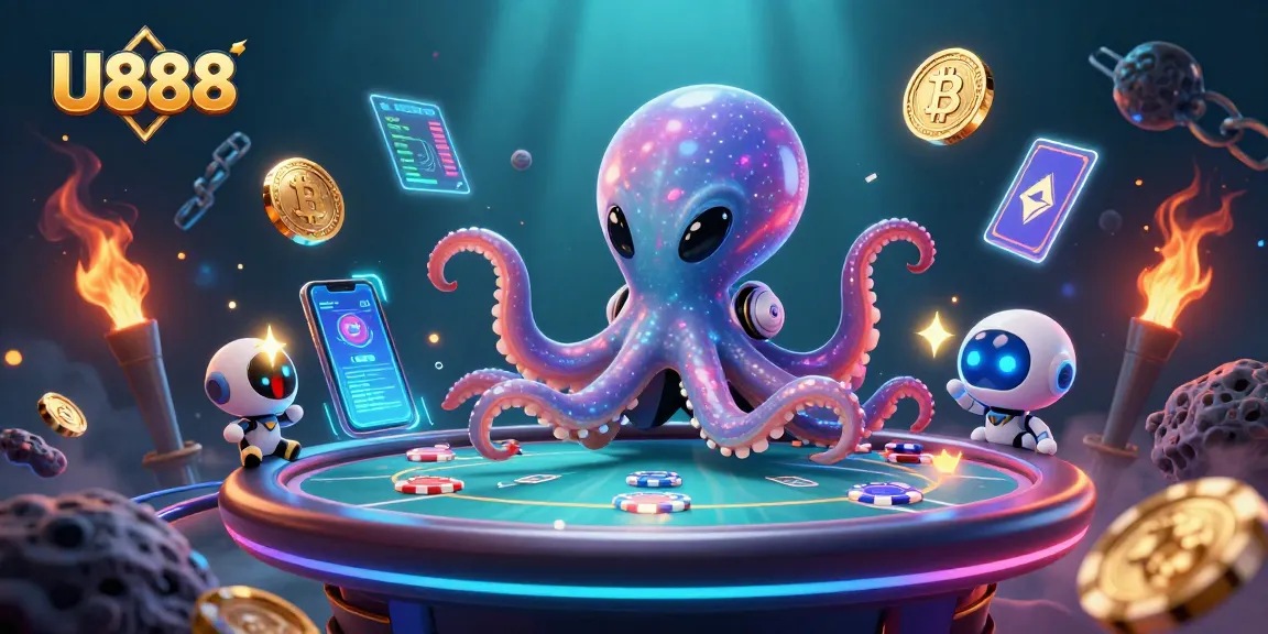 Engage in thrilling action at U888 with a clever alien octopus at a holographic poker game.