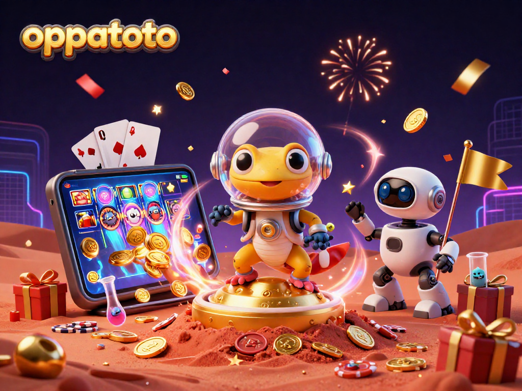 Experience the thrill of oppatoto with a Martian gecko in a golden casino environment!