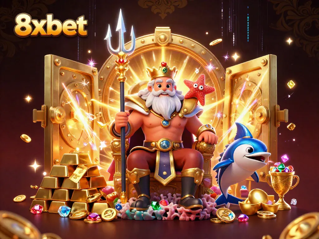 Experience 8xbet casino magic with Neptune and treasure in stunning detail.